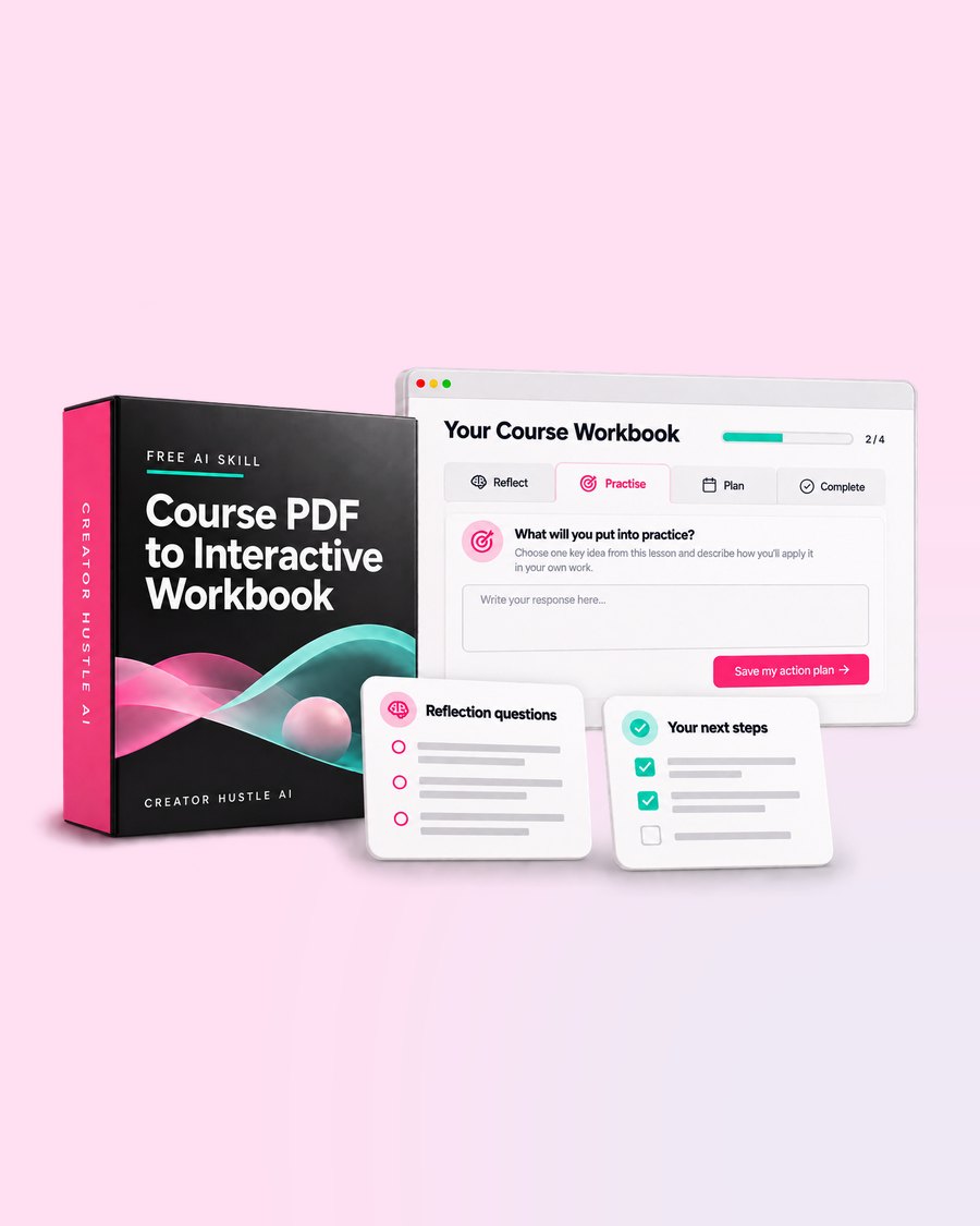 PDF to Interactive Workbook Claude Skill box next to an interactive workbook
